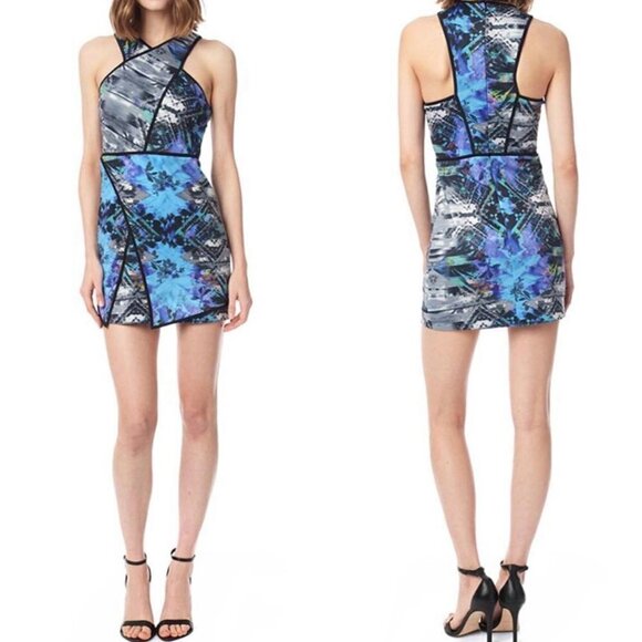 Parker Women's Blue Futuristic Kaleidoscopic Print Tobias Halter Dress Medium - Picture 1 of 10